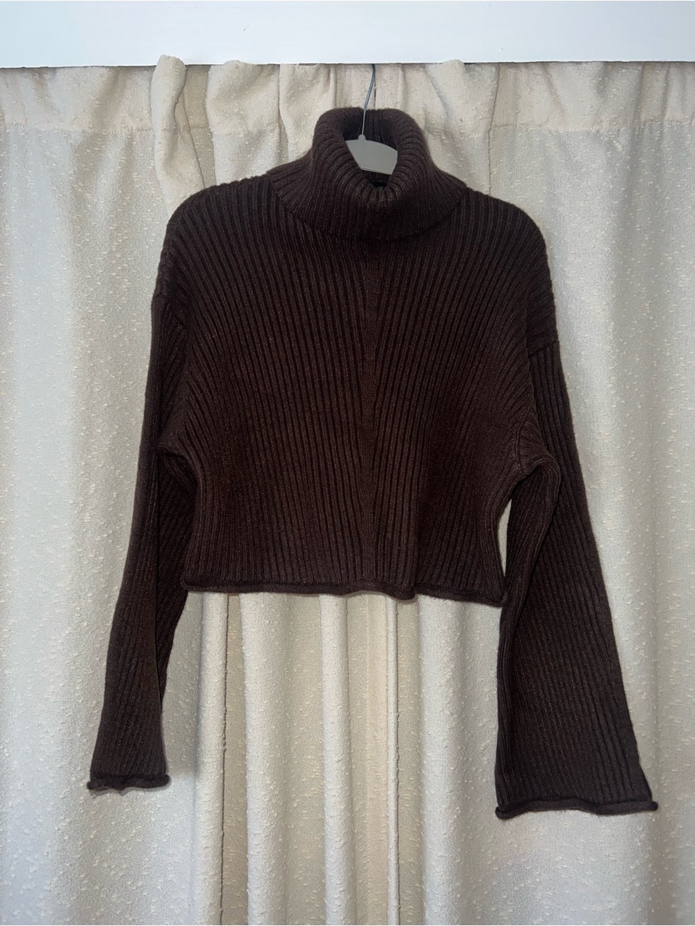 House of Harlow 1960 Cropped Ribbed Turtleneck Sweater - Dark Brown